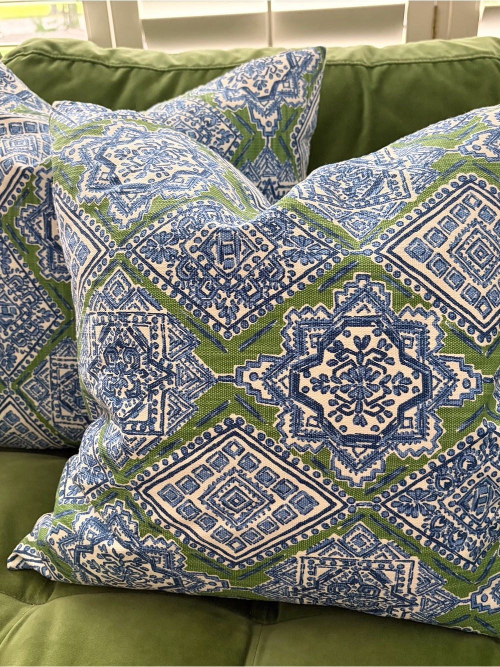 Blue and Green Medallion Decorative Accent Pillow - Unbranded